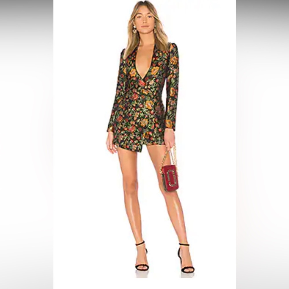 Revolve lovers and friends ally black floral mini blazer dress